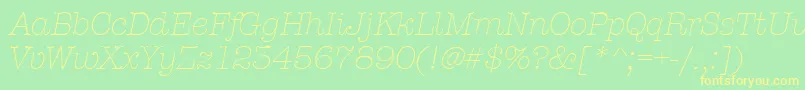 Fonte AmtypewriteritcttLightitalic – fontes amarelas em um fundo verde