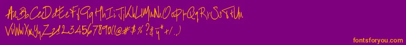 BartHandschrift-Schriftart – Orangefarbene Schriften auf violettem Hintergrund