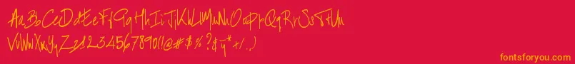 BartHandschrift-Schriftart – Orangefarbene Schriften auf rotem Hintergrund