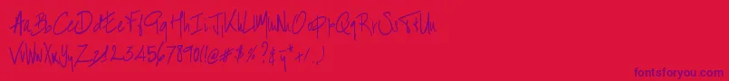 BartHandschrift-Schriftart – Violette Schriften auf rotem Hintergrund