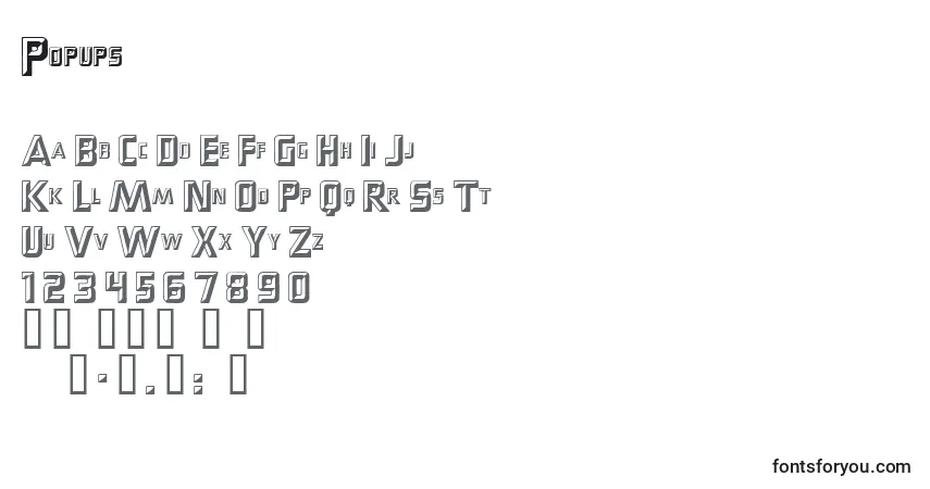 A fonte Popups – alfabeto, números, caracteres especiais