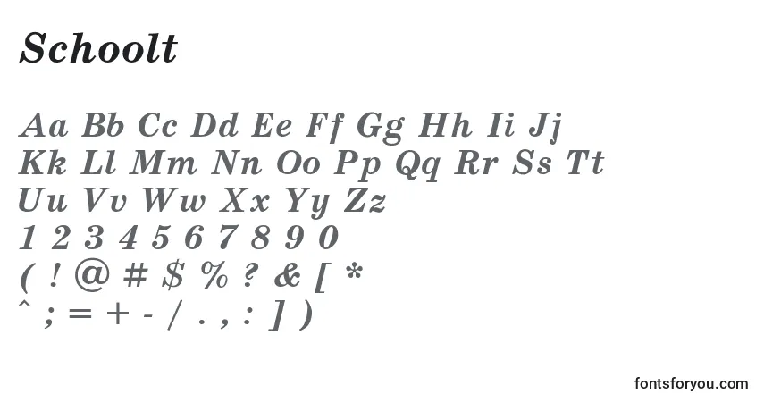 A fonte Schoolt – alfabeto, números, caracteres especiais