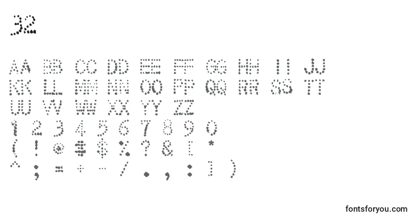 A fonte 32 – alfabeto, números, caracteres especiais