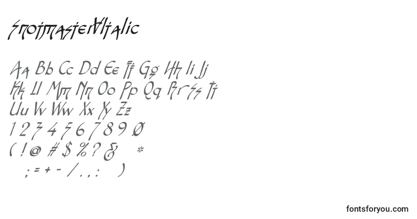 Schriftart SnotmasterVItalic – Alphabet, Zahlen, spezielle Symbole
