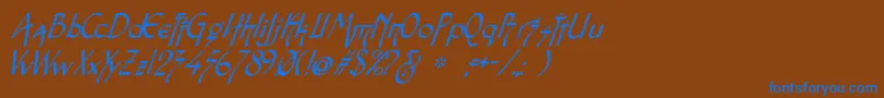 SnotmasterVItalic-fontti – siniset fontit ruskealla taustalla