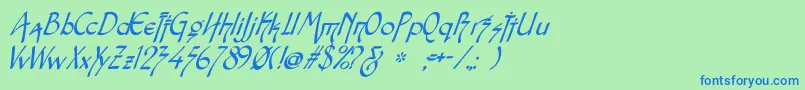 SnotmasterVItalic-Schriftart – Blaue Schriften auf grünem Hintergrund