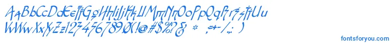 フォントSnotmasterVItalic – 白い背景に青い文字