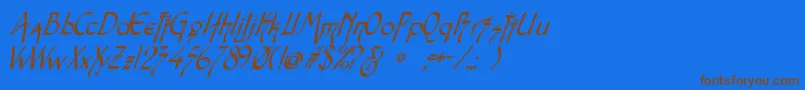 SnotmasterVItalic-Schriftart – Braune Schriften auf blauem Hintergrund