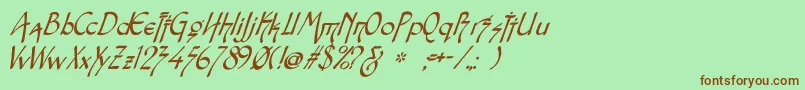 SnotmasterVItalic-Schriftart – Braune Schriften auf grünem Hintergrund