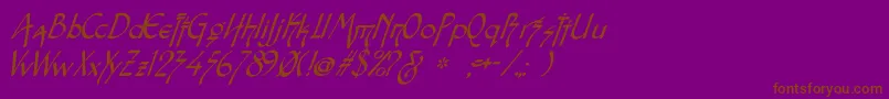 SnotmasterVItalic-Schriftart – Braune Schriften auf violettem Hintergrund