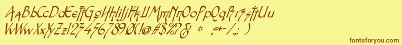 フォントSnotmasterVItalic – 茶色の文字が黄色の背景にあります。