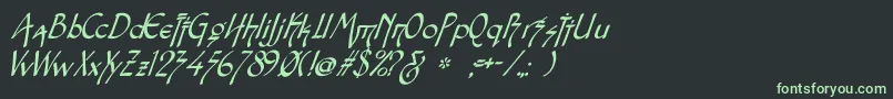 SnotmasterVItalic-fontti – vihreät fontit mustalla taustalla