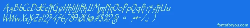SnotmasterVItalic-fontti – vihreät fontit sinisellä taustalla