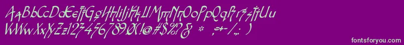 SnotmasterVItalic-Schriftart – Grüne Schriften auf violettem Hintergrund