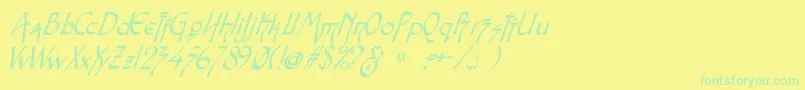 SnotmasterVItalic-fontti – vihreät fontit keltaisella taustalla