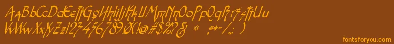 SnotmasterVItalic-Schriftart – Orangefarbene Schriften auf braunem Hintergrund