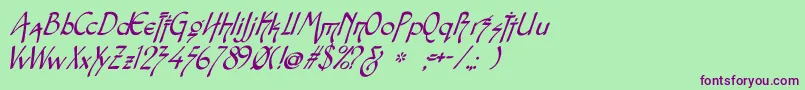 SnotmasterVItalic-fontti – violetit fontit vihreällä taustalla