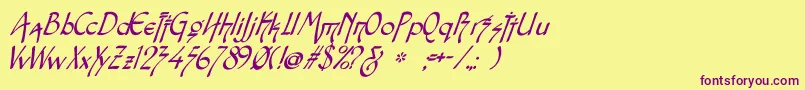 SnotmasterVItalic-fontti – violetit fontit keltaisella taustalla
