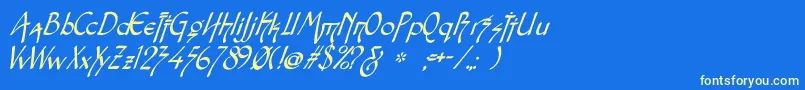 SnotmasterVItalic-fontti – keltaiset fontit sinisellä taustalla