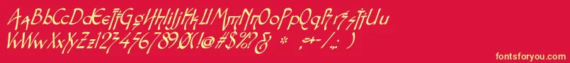 SnotmasterVItalic-fontti – keltaiset fontit punaisella taustalla