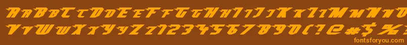 フォントSuperheterodyne – オレンジ色の文字が茶色の背景にあります。