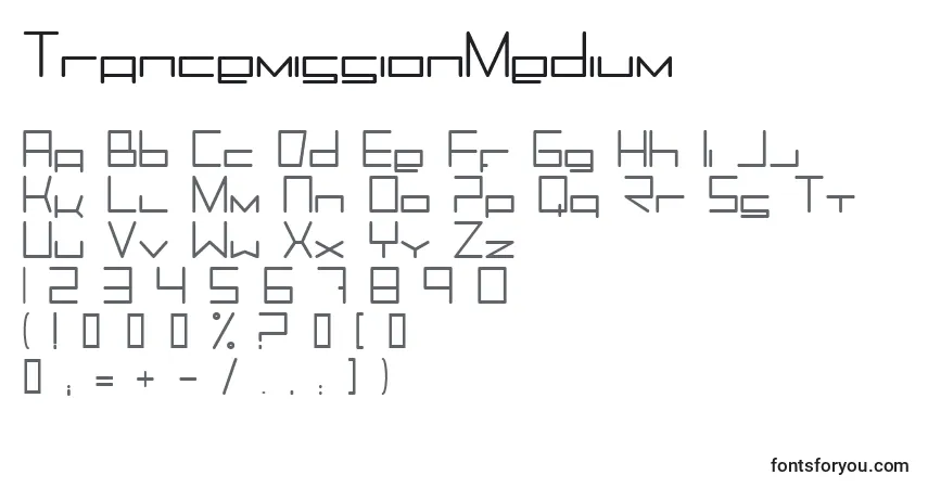 A fonte TrancemissionMedium – alfabeto, números, caracteres especiais