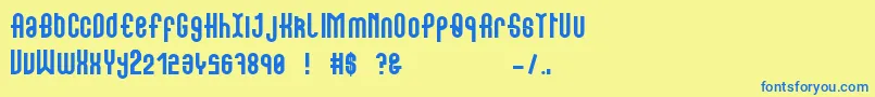 Showcase-Schriftart – Blaue Schriften auf gelbem Hintergrund