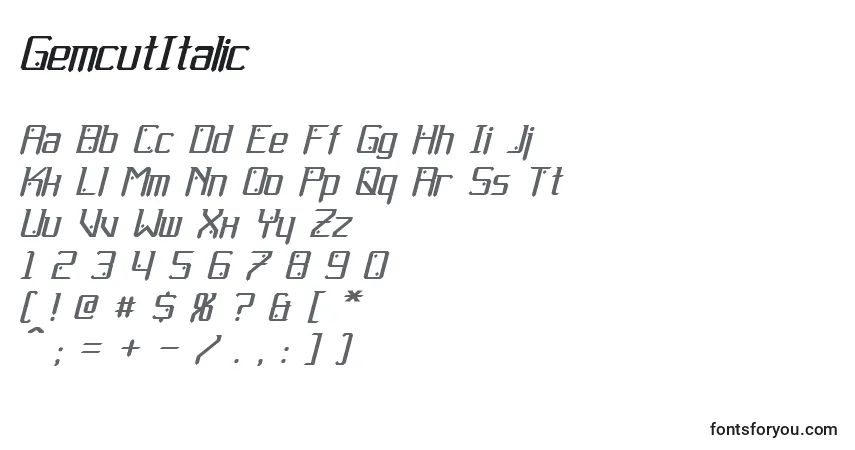Шрифт GemcutItalic – алфавит, цифры, специальные символы