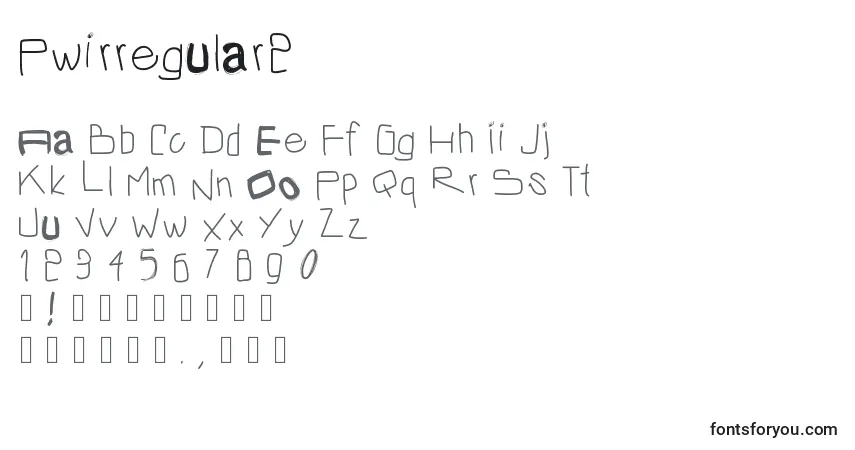 A fonte Pwirregular2 – alfabeto, números, caracteres especiais
