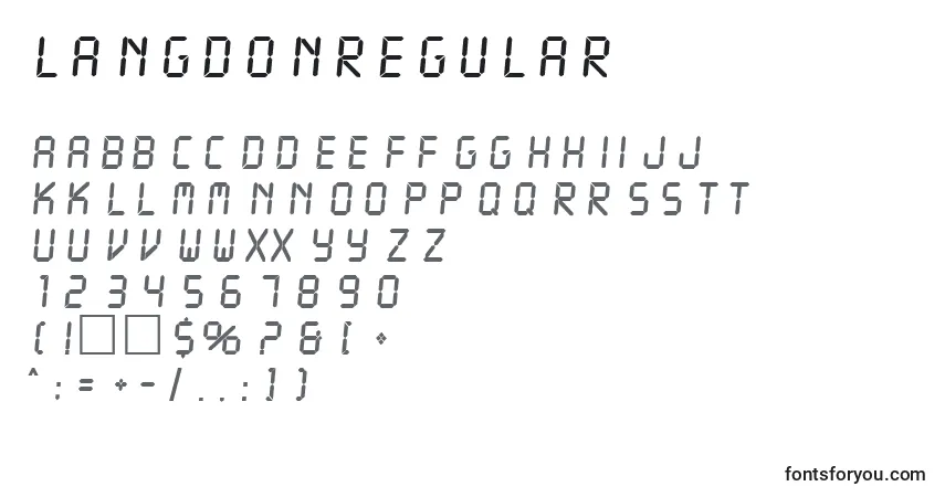 Czcionka LangdonRegular – alfabet, cyfry, specjalne znaki