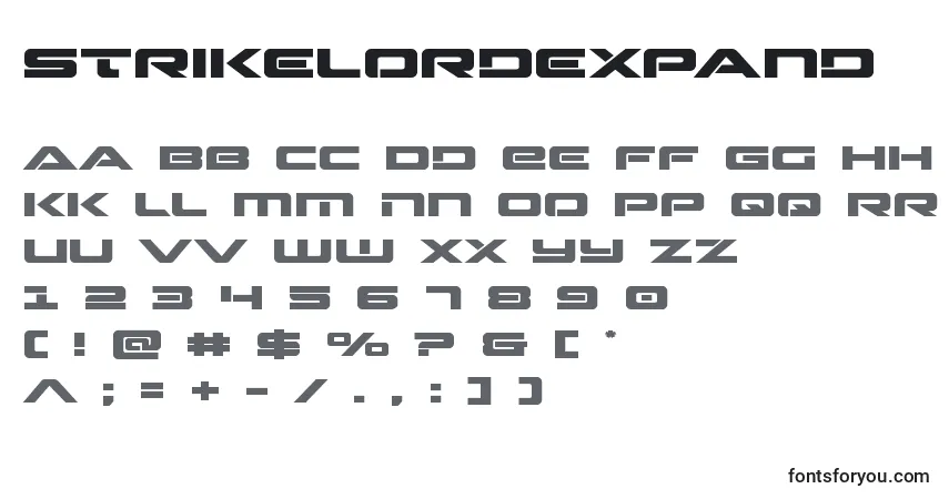 Шрифт Strikelordexpand – алфавит, цифры, специальные символы