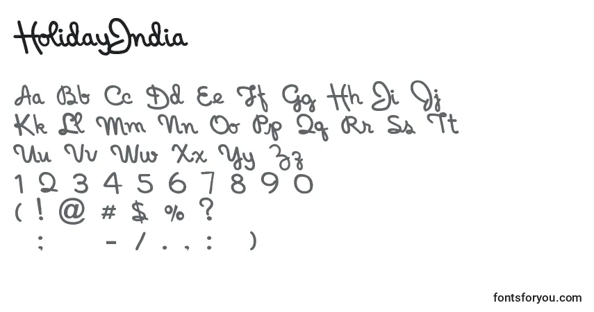 A fonte HolidayIndia – alfabeto, números, caracteres especiais