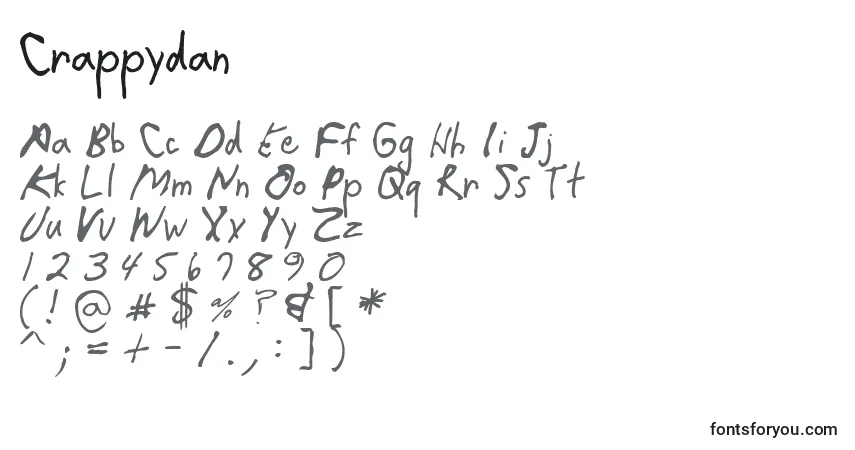 A fonte Crappydan – alfabeto, números, caracteres especiais