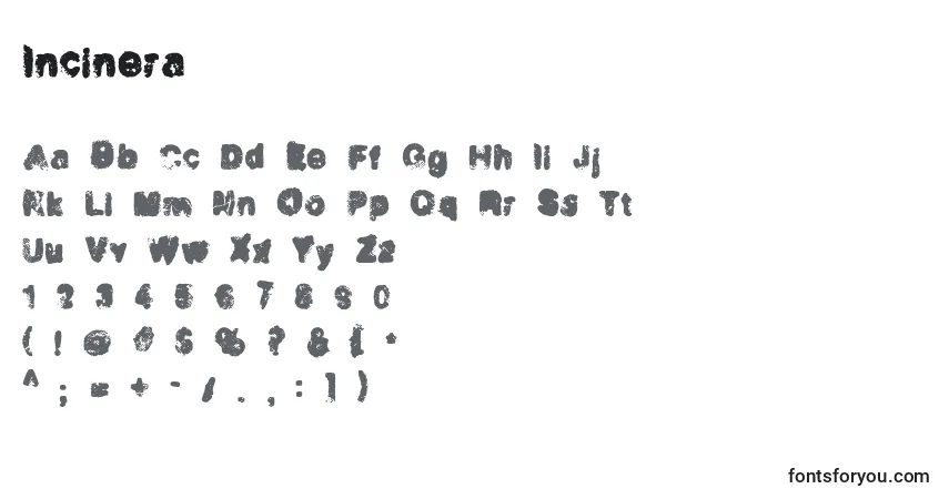 A fonte Incinera – alfabeto, números, caracteres especiais
