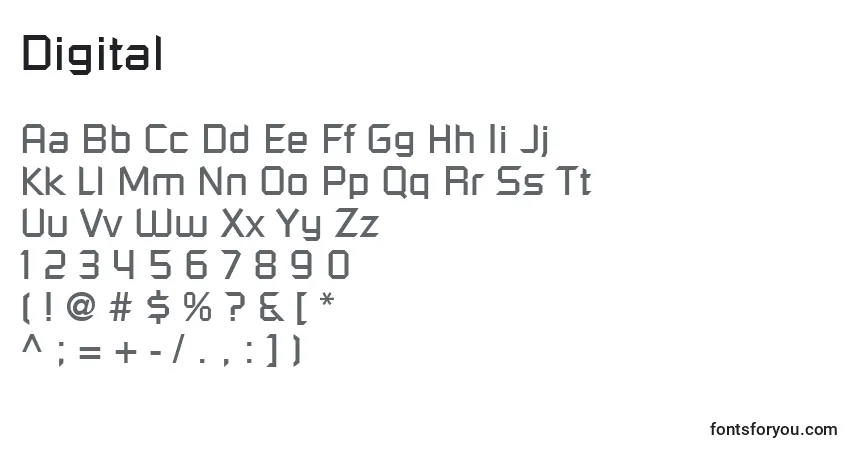Fuente Digital - alfabeto, números, caracteres especiales