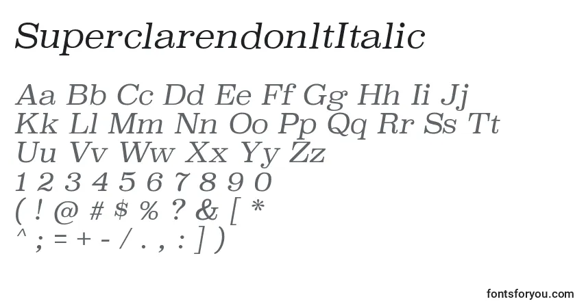 A fonte SuperclarendonltItalic – alfabeto, números, caracteres especiais