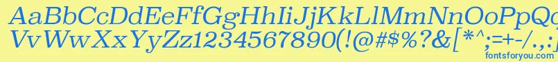 フォントSuperclarendonltItalic – 青い文字が黄色の背景にあります。