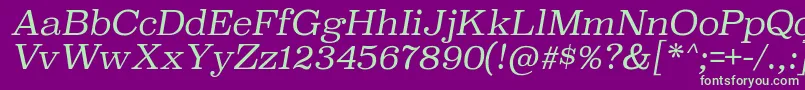 SuperclarendonltItalic-fontti – vihreät fontit violetilla taustalla