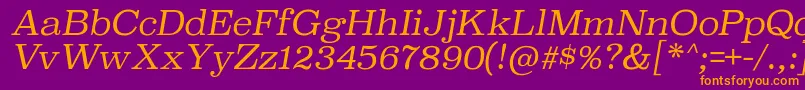 SuperclarendonltItalic-fontti – oranssit fontit violetilla taustalla
