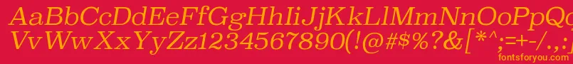 SuperclarendonltItalic-Schriftart – Orangefarbene Schriften auf rotem Hintergrund