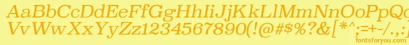 SuperclarendonltItalic-Schriftart – Orangefarbene Schriften auf gelbem Hintergrund