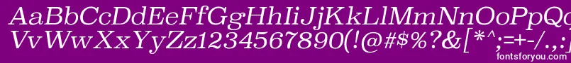 SuperclarendonltItalic-Schriftart – Weiße Schriften auf violettem Hintergrund