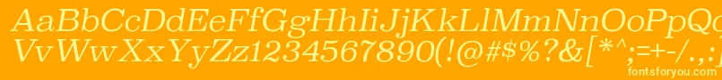 SuperclarendonltItalic-Schriftart – Gelbe Schriften auf orangefarbenem Hintergrund