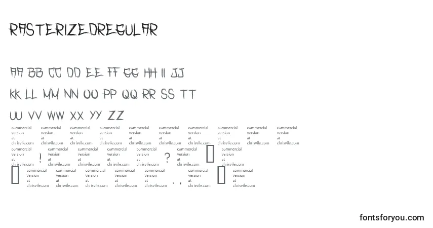 A fonte RasterizedRegular (57963) – alfabeto, números, caracteres especiais