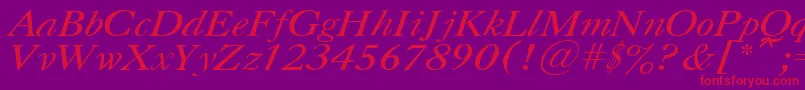 フォントUkCaslonItalic – 紫の背景に赤い文字