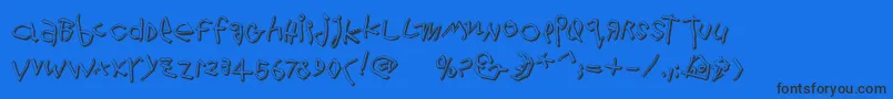 Wildthingshadow-Schriftart – Schwarze Schriften auf blauem Hintergrund