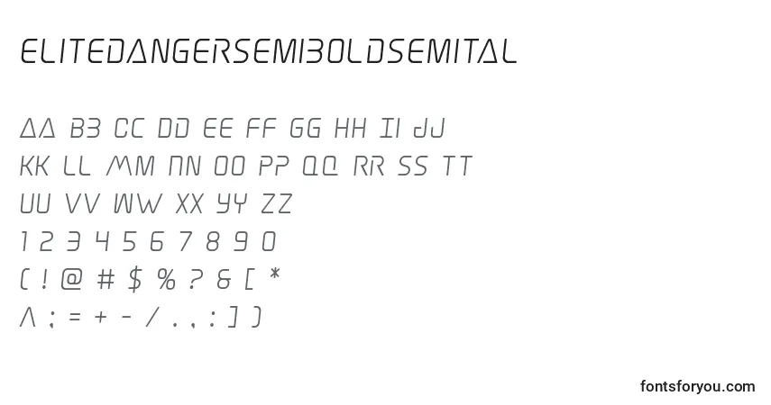 Czcionka Elitedangersemiboldsemital – alfabet, cyfry, specjalne znaki