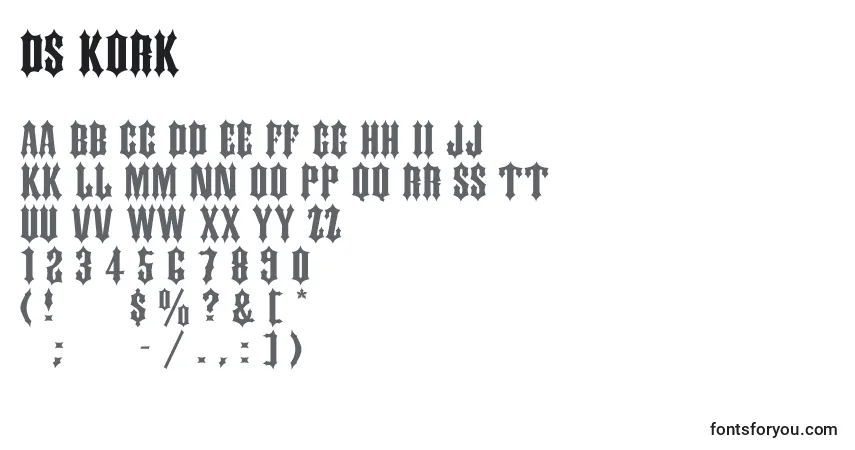 A fonte Ds Kork – alfabeto, números, caracteres especiais