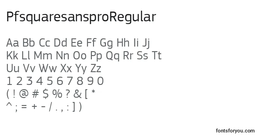 Шрифт PfsquaresansproRegular – алфавит, цифры, специальные символы