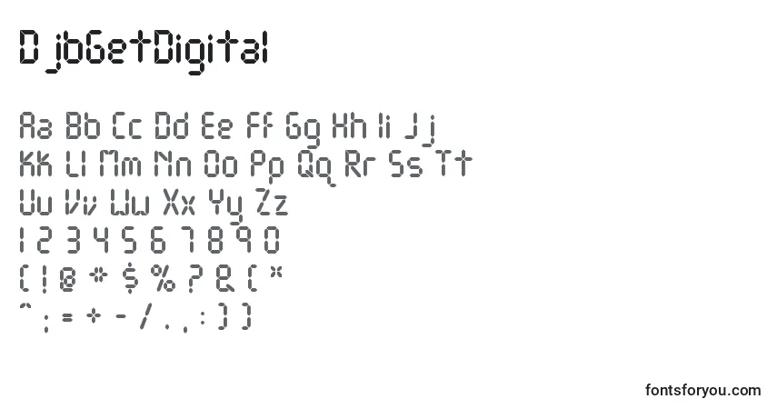 Czcionka DjbGetDigital – alfabet, cyfry, specjalne znaki